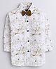 Polka Tots Full Sleeves Floral Print Shirt With Bow - Brown White