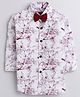 Polka Tots Full Sleeves Floral Print Shirt With Bow - Maroon White