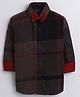 Polka Tots Full Sleeves Window Pane Checked Shirt With Bow Tie - Brown
