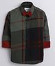Polka Tots Full Sleeves Window Pane Checked Shirt With Bow Tie - Green