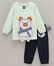 Jb Club Full Sleeves Bear Patch Detail Tee & Pants Set - Green