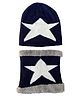 MOMISY Kids Winter Cap With Neck Warmer Big Star design Navy Blue - Diameter 38 cm-  Diameter 38 Cm
