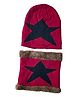 MOMISY Kids Winter Cap With Neck Warmer Big Star design Wine Red - Diameter 38 Cm-  Diameter 38 Cm