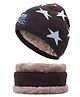 MOMISY Kids Winter Cap With Neck Warmer Star design Brown - Diameter 36 cm-  Diameter 36 Cm
