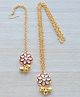 Pretty Ponytails Kundan Meenakari & Ghungroo Flower Maang Teeka With Necklace Set - Red & Gold