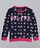 3PIN Full Sleeves Botanical Floral & Girl Power Glitter Printed Sweatshirt - Navy Blue