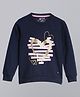 3PIN Full Sleeves Heart Glitter Print Sweatshirt - Navy Blue