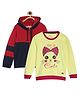 3PIN Pack Of 2 Full Sleeves Cat Placement Printed & Colour Block Hooded Sweatshirt - Red & Yellow