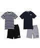 3PIN Pack Of 2 Half Sleeves Striped & Text Placement Printed Tee & Shorts Sets - Navy Blue & Grey