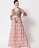Aujjessa Three Fourth Sleeves Paisley Hand Block Printed Maternity Dress - Peach