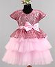 Bluebell Cap Sleeves Party Wear Layered Frock With Sequin Detailing & Bow Applique- Pink