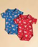 haus & kinder Pack Of 2 Short Sleeves All Over Flower Printed Onesies - Blue & Red