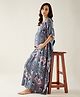 The Kaftan Company Three Fourth Batwing Sleeves Seamless Digital Vintage Paisley Printed Kaftan Maternity Feeding Night Dress - Navy Blue