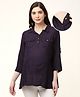 Bella Mama Woven Three Fourth Sleeves Solid Color Maternity Top with Patch Pockets - Navy