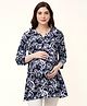 Bella Mama Three Fourth Sleeves Tie Dye Printed Maternity Top - Navy Blue