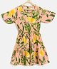 Tales & Stories Half Sleeves Lemon Plants Floral Printed Regular Fit Gathered & Tiered Dress - Peach