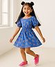 Tales & Stories Half Sleeves Seamless Animal Printed Fit & Flare Dress - Blue
