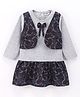 Wonderchild Full Sleeves Bow Applique Dress With Attached Shrug - Grey