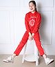 Lilpicks Couture Full Sleeves Inspire Typographic Printed Hooded Fleece Sweatshirt With Pants Set - Red