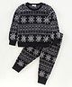 CrayonFlakes Full Sleeves Jacquard Polar Fleece Design Detail Sweatshirt Jogger Set - Black