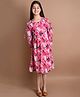 Lilpicks Couture Full Sleeves All Over Floral Printed Cold Shoulder Dress - Pink