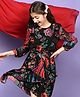 Lilpicks Couture Full Sleeves Floral Printed Fit And Flare Dress - Black