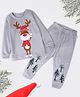 Plan B Christmas Theme Reindeer Printed Thermal  Top & Pant Set - Grey