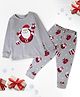 Plan B Christmas Theme Full Sleeves Santa Printed Thermal Top & Pant Set - Grey