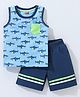 Babyhug Sleeveless Shark Print T-Shirt & Shorts - Blue