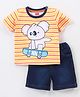 Babyhug Cotton Knit Half Sleeves Striped T-Shirt & Denim Shorts Set Skating Koala Print - Orange Yellow & Blue