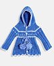 MayRa Knits Woollen Hand Knitted Full Sleeves Self Design Hood Detail Dress - Blue