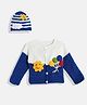 MayRa Knits Woollen Hand Knitted Full Sleeves Balloon Detail Colorblocked Sweater With Striped Cap - Blue