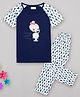 Sheer Love Short Raglan Sleeves Trees & Cartoon Printed Night Suit - Navy Blue
