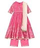 BIBA Half Sleeves Seamless Motif Woven & Tassel Detailed A Line Kurta With Salwar & Gota Lace Embellished Dupatta - Pink