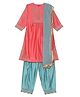 BIBA Three Fourth Sleeves Floral Embroidered Kurta & Salwar With Dupatta Set  - Peach