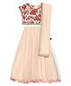 BIBA Short Sleeves Floral Print Embellished Choli With Lehenga And Lace Embellished Dupatta - Off White