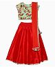 BIBA Short Sleeves Floral Print Embellished Choli With Lehenga And Dupatta - Orange Green
