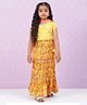 BIBA Short Sleeves Striped Lace Detail Choli With Floral Print Lehenga And Dupatta - Yellow