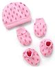 Earthy Touch 100% Cotton Knit Cap Mittens & Booties Set Floral Prints Pink - Cap Diameter 9.5 cm