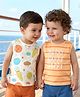 Babyoye Eco-Conscious 100% Organic Cotton Sleeveless T-Shirt Stripes & Rocket Print Pack of 2 - Peach & White