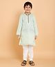 Piccolo Full Sleeves Placket Embellished Self Design Kurta With Pyjama - Sea Green