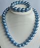 Little Blossom Glossy Finish Pearl Necklace & Bracelet Set - Blue