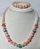 Little Blossom Striped Pearl Necklace Bracelet Set - White