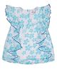 Young Birds Cap Flutter Sleeves Flower All Over Printed Top - Sea Blue & White