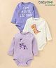 Babyoye Eco-Conscious 100% Cotton With Eco Jiva Finish Full Sleeves Onesies Dino & Text Print Pack of 3 - Purple & White