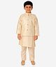 P-MARK Full Sleeves Solid Kurta With Seamless Moroccan Design Detailed Embroidered Jacket & Coordinating Pyjama - Off White