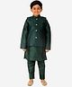 P-MARK Full Sleeves Solid Kurta With Seamless Moroccan Design Detailed Embroidered Jacket & Pyjama - Dark Green