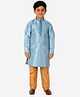 P-MARK Full Sleeves Seamless Motif Woven Design Detailed Kurta With Pyjama - Blue