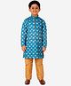 P-MARK Full Sleeves All Over Paisley Motif Self Design Detailed Kurta With Pyjama - Blue