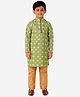 P-MARK Full Sleeves All Over Paisley Motif Self Design Detailed Kurta With Pyjama - Green